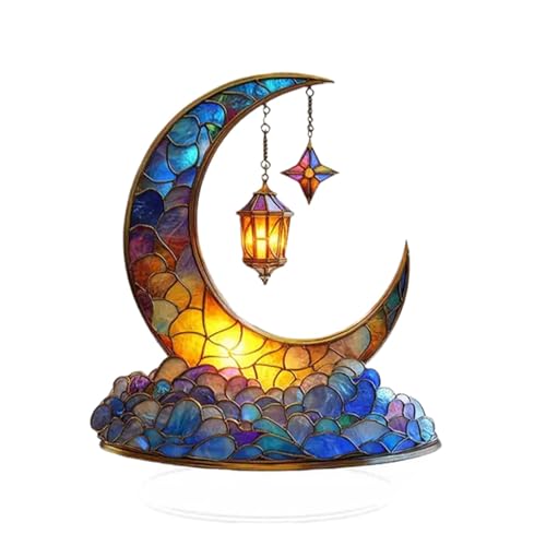 HKYFNNBW Ramadan-Dekorationen, Acryl-Mond-Dekorationen, Ramadan-Mubarak-Eid-Dekorationen, Mubarak-Tischdekoration, Heimdekoration (Blau, 17,7 x 21 cm) von HKYFNNBW