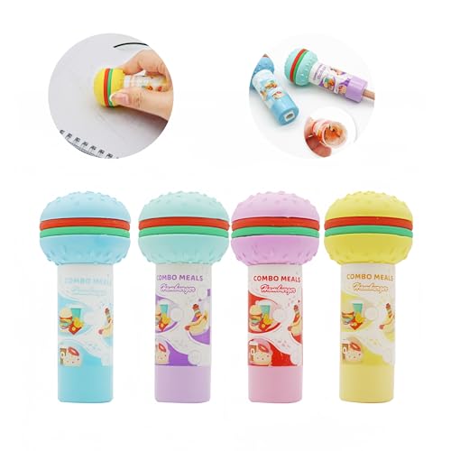 Hkebe 4 Stück Hand-Bleistiftspitzer mit Radiergummi, niedlicher Kawaii-Schulbedarf, Hamburger, persönlicher Bleistiftspitzer, Kawaii-Radiergummis für Schüler (Hamburger) von HKebe