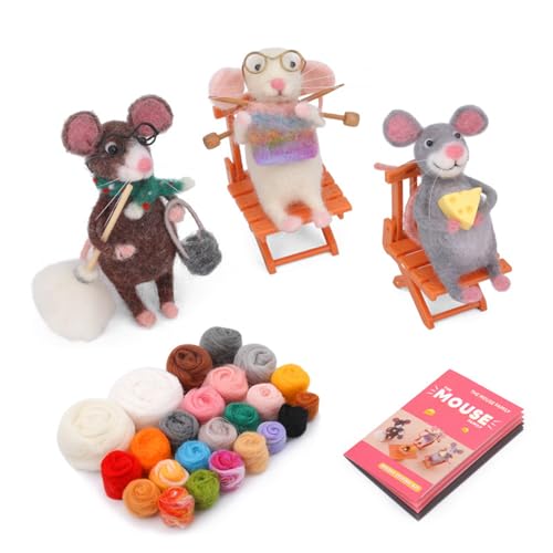 HLBEST Mausfamilie Wolle Felted Set Nadel Filling Supplies Mit Anleitungsnadel Filzkissen Filzing Nadel Für Anfänger von HLBEST