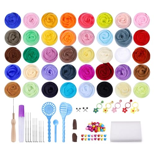 HLBEST Nadelfilz-Set, Nadelfilz-Starter-Kits, Filznadel-Set, Wollgarn, 40 Farben, Set für Bastelprojekte von HLBEST