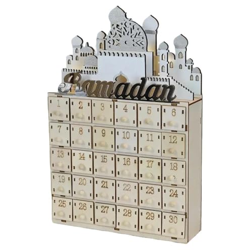 Islamics Home Decors Eid Countdown Kalender 30 Tage Schubladen LED beleuchtet Holz Ramadans Adventskalender für Eid Dekoration von HLBEST