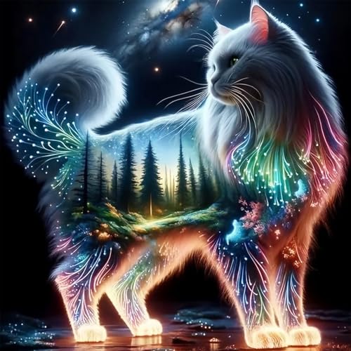 Diamond Painting Erwachsene Kinder, Katze Diamant Painting Bilder, DIY Diamond Painting Full Drill Set für Home Wall Decor Geschenke 35 x 35cm von HLEIUKT