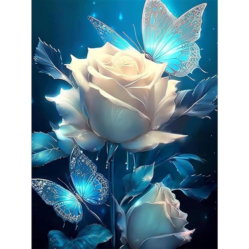 HLEIUKT Diamond Painting Erwachsene, Schmetterling Diamond Painting Blumen, 5D DIY Diamond Painting Kinder, Diamond Painting Zubehör, DIY Diamant Painting Bilder Groß für Home Wanddeko Décor(30x40cm) von HLEIUKT