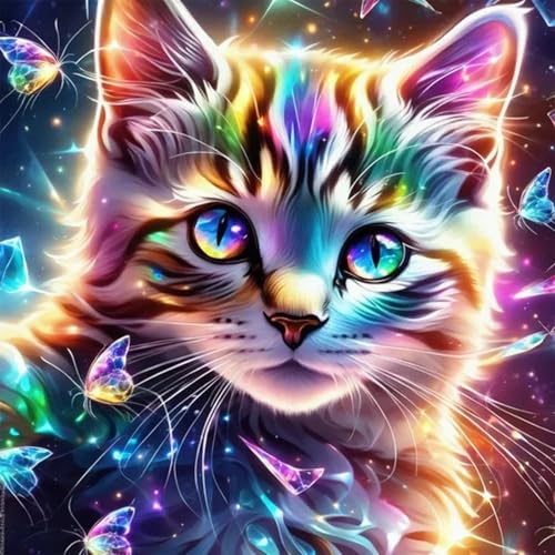 Katze Diamond Painting Erwachsene Kinder, Diamant Painting Bilder, DIY Diamond Painting Full Drill Set für Home Wall Decor Geschenke 35 x 35cm von HLEIUKT