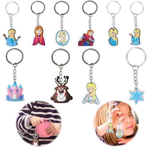 HLFMQZEI Anime Schlüsselringe,10 pcs Cartoon Schlüsselanhänger,Elsa Schlüsselanhänger,Eisprinzessin Schlüsselbund,Schlüsselanhänger Kinder,Party Supplies Kindergeburtstag Mitgebsel Fans Spielzeug von HLFMQZEI