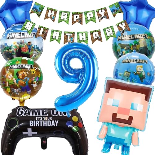 Gamer Luftballon Deko 9 Jahre Junge,Pixe Ballons Geburtstag Set,Geburtstagsdeko Jungen, für Kinder Junge und Mädchen Partydekorationen von HLFMQZEI