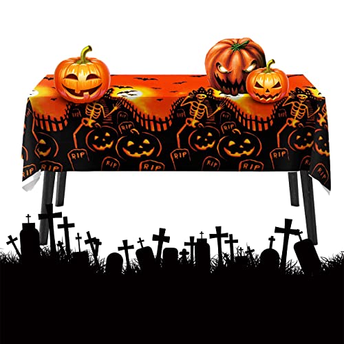 Tischdecke Halloween Deko,137 * 274cm Halloween Gruselige Tischdecke,Tischdecke Gruseliger Kürbis,Halloween Skelett Tischdecke für Halloween Party Dekor,wasserdichte Tischdecke von HLFMQZEI