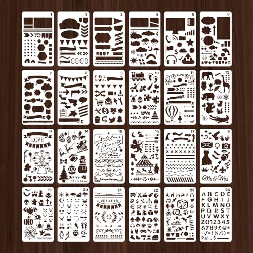 HLIWS Malschablonen Set-24 Stücke Wiederverwendbare Stencil Schablonen,Zeichenschablone,für Scrapbooking,Kartenbasteln und DIY-Kunstprojekte von HLIWS