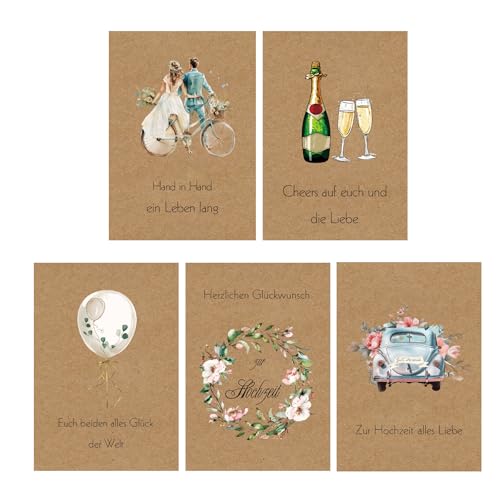 Hochzeitskarten Set (6 Stück) - Glückwunschkarten zur Hochzeit - Premium Klappkarten inklusive Briefumschlag aus Kraftpapier - zur Hochzeit alles Liebe von HLLMploy