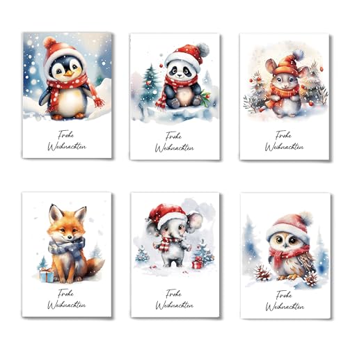 Weihnachtskarten mit Umschlag Set (20 Stück) - 10 Tiermotive, je 2 Stück - A6 Klappkarten - christmas cards - lustige Weihnachtskarten - Tier weiß von HLLMploy