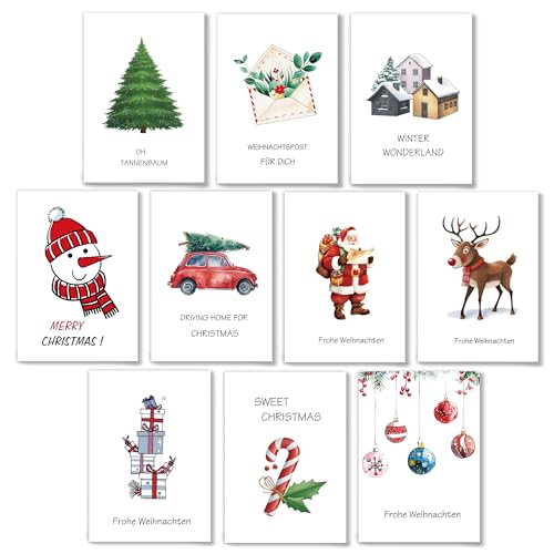 Weihnachtskarten mit Umschlag Set (20 Stück) - A6 Klappkarten Weihnachtsgrußkarten - inklusive Briefumschlag aus Kraftpapier - für die Familie Schönsten Weihnachtsgrüße von HLLMploy