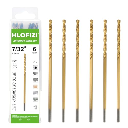 HLOFIZI 7/32 x 6 Zoll extra lange Bohrer (6 Stück), Flugzeugbohrer Titan M2 Hochgeschwindigkeitsstahl für Holz, Kunststoff, PVC, dünnes Blech von HLOFIZI