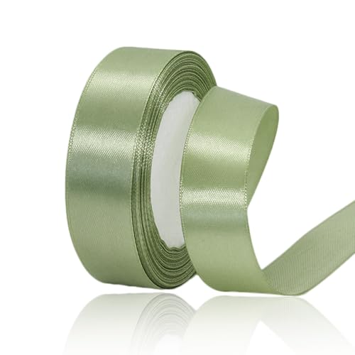 Salbeigrünes Band, 2,5 cm x 22,7 m, Satin-Stoffband für Weihnachtsdekorationen, Blumensträuße, Geschenkverpackungen, Haarschleifen, Bastelarbeiten, Hochzeitseinladungen und Babypartys von HLOMVE