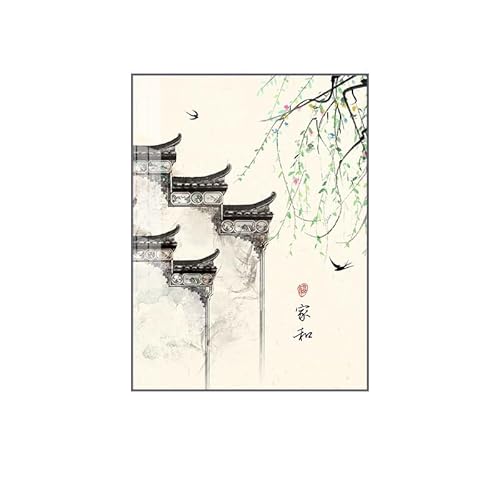 HLSHOE Chinesische Architektur Aquarell Leinwand Kunst Malerei Nordic Landschaft Poster Drucken Wand Bild Japanische Koreanische Hause Dekoration (Color : Chinese Eaves C, Size : 40x50cm No Frame) von HLSHOE
