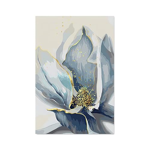HLSHOE Moderne große Florale Blaue Blumen Poster Luxus abstrakte Leinwand Malerei Wand Kunstdruck Bilder Wohnzimmer Inneneinrichtung (Color : A, Size : 40x50cm no Frame) von HLSHOE