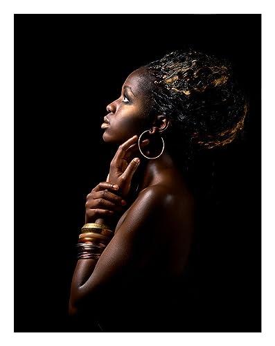 HLSHOE Schwarze Nude Afrikanische Frau Kunst Leinwand Malerei Tragen Gold Schmuck Poster und Drucke Wohnzimmer Wandmalerei (Color : JH12530, Size : 60x80cm No Frame) von HLSHOE