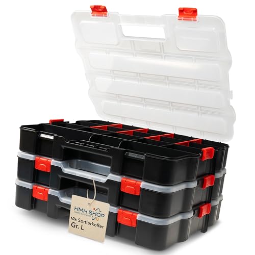 Werkzeugkoffer leer Organizer L Sortierbox Set verbindbar Fächer einteilbar 47x37,3x8cm Box für kleinteile Magazin Schraubenkoffer (10) von HMH