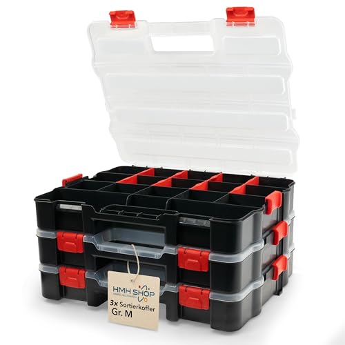 Werkzeugkoffer leer Organizer M Sortierbox Set verbindbar Fächer einteilbar 38,9x31x6,7cm Box für kleinteile Magazin Schraubenkoffer (10) von HMH