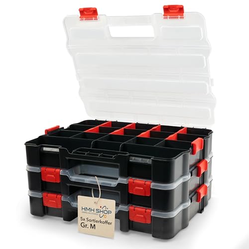 Werkzeugkoffer leer Organizer M Sortierbox Set verbindbar Fächer einteilbar 38,9x31x6,7cm Box für kleinteile Magazin Schraubenkoffer (3) von HMH