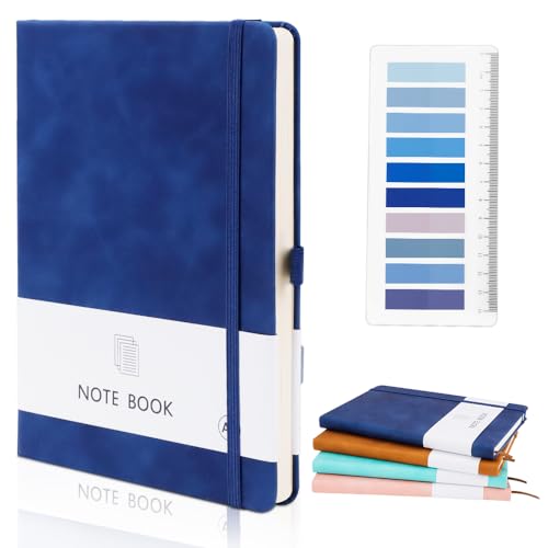 HMIEPRS Hardcover Leder Notizbuch A5 mit bunten Index Tabs, Liniertes Tagebuch Journal Notebook mit Stiftschlaufe und Elastischem Verschluss, Hardback Notizblock für Büro Business Schule (Dunkel Blau) von HMIEPRS