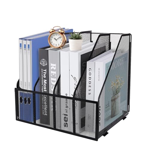 HMXLJJY Zeitschriftenhalter aus Netzstoff, A4, Schreibtisch-4-teilig, Dokumentenhalter, Büro-Aktenregal für Ordnung, Papier-Organizer, Aktenregal, 4 Fächer, Schwarz (Schwarz) von HMXLJJY