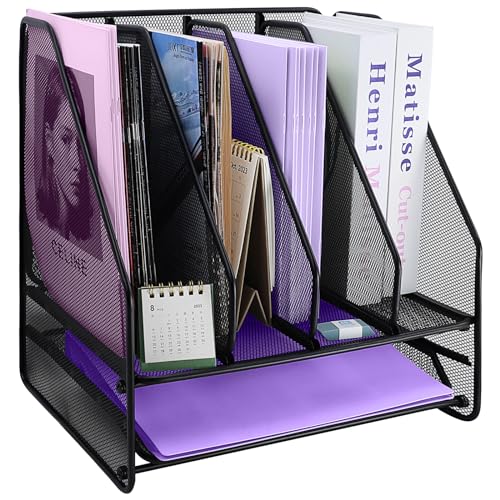 Schreibtisch-Organizer aus Netzstoff mit Schublade, Papier-Briefablage mit 4 Abschnitten, Bücherregal, Aktenhalter, Organisation, Metall-Desktop-Dokumenten-Zeitschriftenständer für Bürobedarf von HMXLJJY