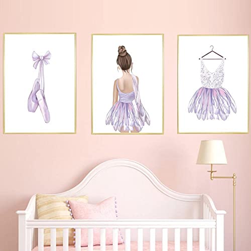 HMXQLW Ballett Mädchen Wandbilder Prinzessin Nordic Bilder kunstdrucke Kinderzimmer Deko,Baby Geschenk Leinwandbilder Baby Mädchen Poster und Drucke Wandkunst Schlafzimmer Rahmenlos (3X30X40CM,1) von HMXQLW