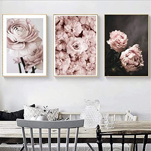 HMXQLW Leinwand Bild Nordic Wandkunst Rosa Pfingstrose Bilder Wohnzimmer Deko, Leinwand Bilder Poster und Drucke Wandkunst Malerei Schlafzimmer Wohnzimmer Rahmenlos (C,3X30X40CM) von HMXQLW