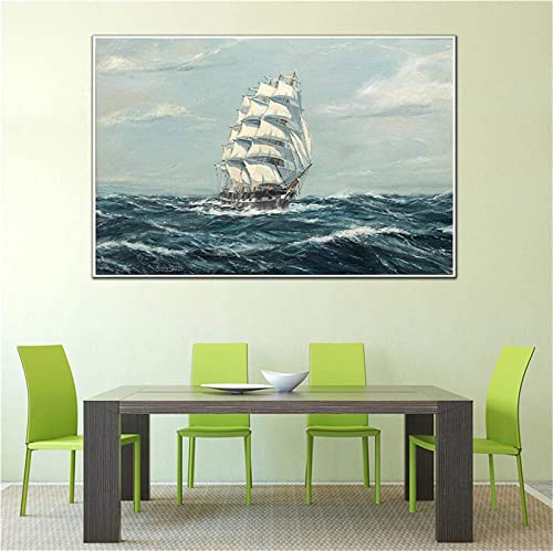 HMXQLW Leinwand Bild Schiff Sturm Meer Bilder Wohnzimmer Deko, Leinwand Bilder Poster und Drucke Wandkunst Malerei Schlafzimmer Wohnzimmer Rahmenlos (60X90CM) von HMXQLW