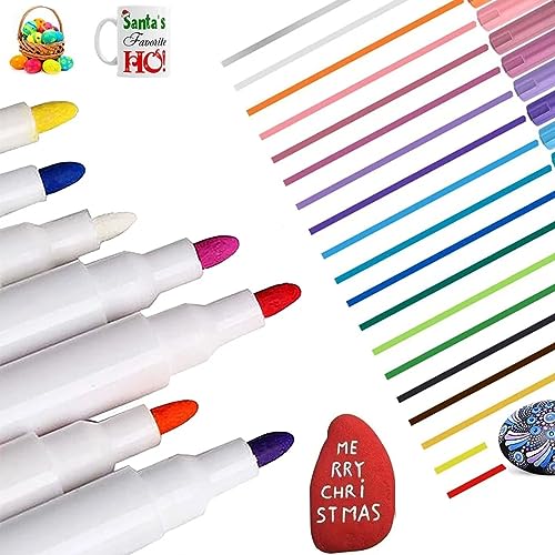 HMYCL 24 Farbe Steine Bemalen Acrylstifte für Steine wasserfest Permanent Marker Stift Acrylstifte für Basteln Leinwand Holz Glas Schule Kunststoff Stoff Becher/DIY Fotoalben/Ostereier Deko von HMYCL