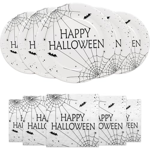 HNH Pappteller Set Servietten Halloween Spinnennetz 40er-Set Partyteller mit Papierservietten Set Partygeschirr Deko von HNH