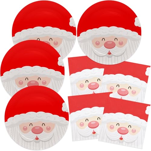 HNH Weihnachten Pappteller Servietten Set 40 Stück Weihnachtsmann Rot Party Papierteller Papierservietten für Weihnachten Partygeschirr Dekoration von HNH