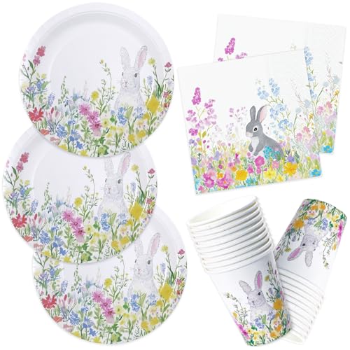 Pappteller Ostern Servietten Pappbecher Partygeschirr Set 52er-set Weiß Dessertteller Papierservietten Partyteller Deko von HNH