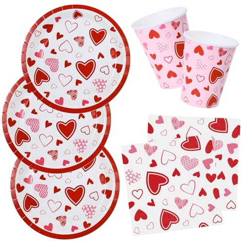 Pappteller Servietten Pappbecher Partygeschirr Set für Valentinstag Serve 16 Dessertteller Papierservietten Papptassen von HNH