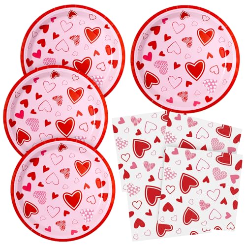 Pappteller Valentinstag Servietten Set 40er Pack Partyteller Party Papierservietten Papierteller für Happy Valentine's Day von HNH