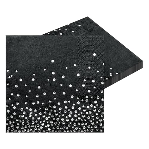 Servietten, 20 Stück Schwarz mit Gepunktete Silber Goldfolie Party Servietten 3-lagig Papier Servierten, Cocktail Serviette 33 x 33cm Papierservietten von HNH