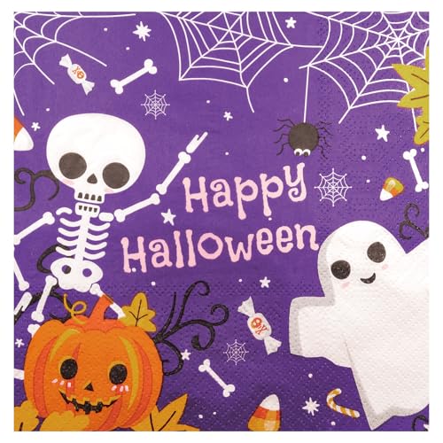 Servietten Halloween Niedliche Gespenster 50 Stück Lila Papierservietten Party Serviette 33 x 33 cm Papierserviette von HNH