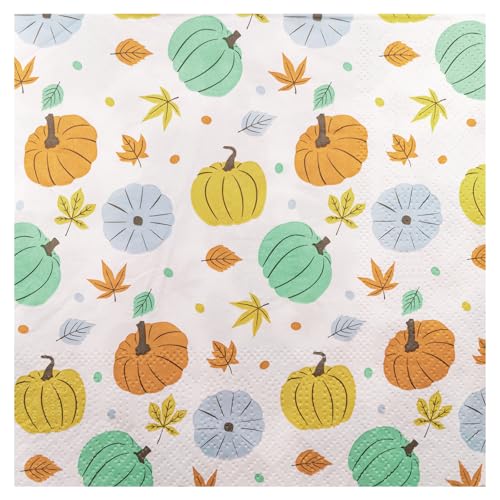 Servietten Herbst 50 Stück Kürbis Ahornblatt Weiß Papierservietten Party Serviette 33 x 33 cm Papierserviette Herbstdeko von HNH