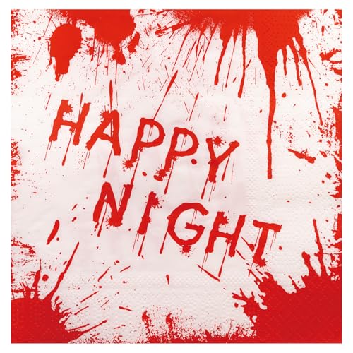 Servietten für Halloween 50 Stück Weiß Papierservietten Party Serviette 33 x 33 cm Getränkeservietten Blutige "Happy Night" von HNH