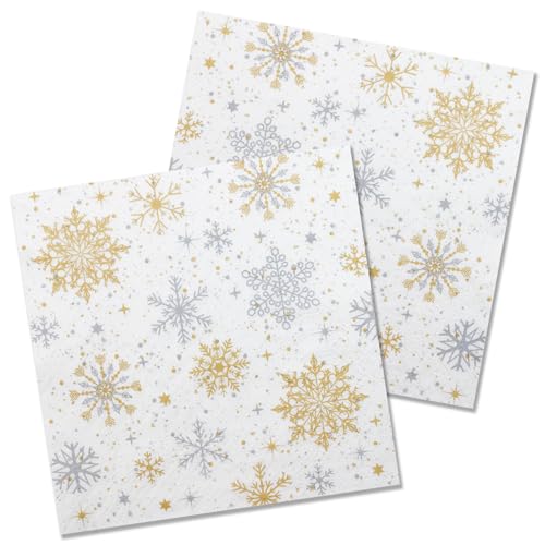 Weihnachten Servietten 50 Stück Gold und Silber Schneeflocken Weiß Papierservietten Party Servierten 33 x 33 cm Papierservietten von HNH