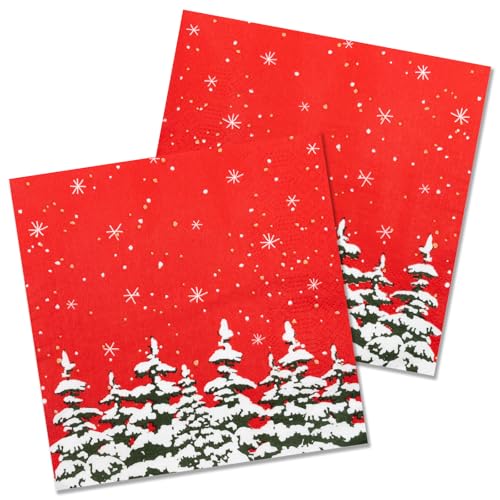 Weihnachten Servietten 50 Stück Schneelandschaft Rot Papierservietten Party Servierten 33 x 33 cm Papierservietten von HNH