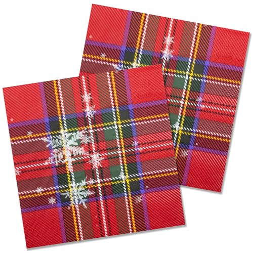 Weihnachten Servietten 50 Stück Schottisches Rot und Schneeflocken Papierservietten Party Servierten 33 x 33 cm Papierservietten von HNH