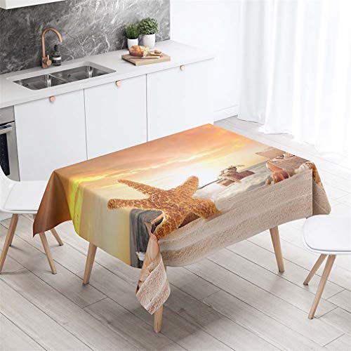 HNHDDZ Sommer Strand Urlaub Seestern Blau Gelb Tischdecke Rechteckig Wasserdicht Abwaschbar Garten Balkon Außen Fleckabweisend Camping Küche Couchtisch Für Gartentisch Hochzeit Outdoor (E,100x140 cm) von HNHDDZ