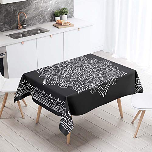 HNHDDZ Tischdecke Rechteck Boho Mandala Vintage Elegant Wasserdicht Abwaschbar Garten Balkon Außen Fleckabweisend Camping Küche Couchtisch Für Gartentisch Draussen Hochzeit Outdoor (D, 100x140 cm) von HNHDDZ