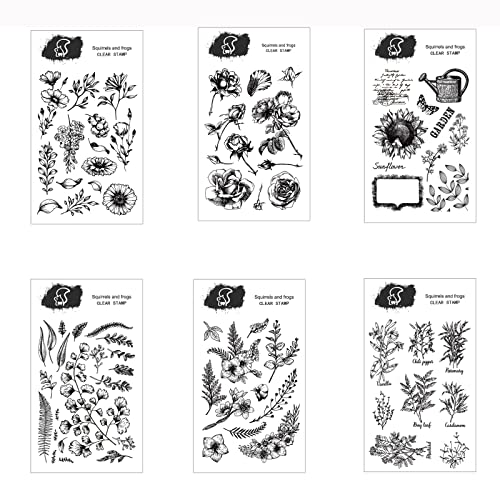 Scrapbooking Silikonstempel Set, 6 Stück Silikonstempel Blumen Silikonstempel Pflanzen Klar Silikonstempel Set Vintage für DIY Bullet Journal Scrapbooking Fotoalbum Kartenherstellung von HNJKJEU