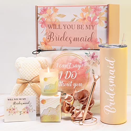 HNSHAG BrautjungfernAntragsgeschenke – BrautjungfernGeschenke für den Hochzeitstag von der Braut – Will You Be My Bridesmaid Geschenkbox für Brautparty – 8 Stück BrautjungfernWeingläser, Kerzen, von HNSHAG