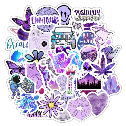 HNTR® Aesthetic Vibes Lila Aufkleber | 50 Boho & Indie Decals für Kreative | wasserdichte Vinyl-Aufkleber für Laptops, Wasserflaschen, Notizbücher & Scrapbooks von HNTR