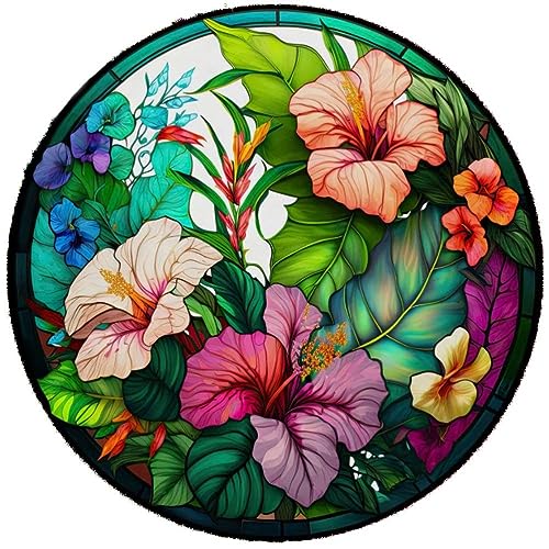 5D Diamond Painting Kits Hibiskus Buntglas Full Round Drill Flower Diamond Art Painting Art Craft Kits von HNYLTON