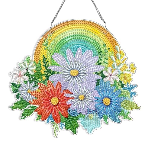 DIY Dot Diamond Painting Anhänger Regenbogen Blumen hängende Ornamente Heimdekoration (einseitiger Punktdiamant) von HNYLTON