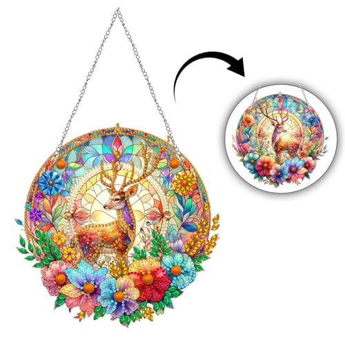 DIY Dot Diamond Painting Kits Hanging Flower Deer Decoration Double-Sided Pattern(Single Side Dot Diamond) von HNYLTON